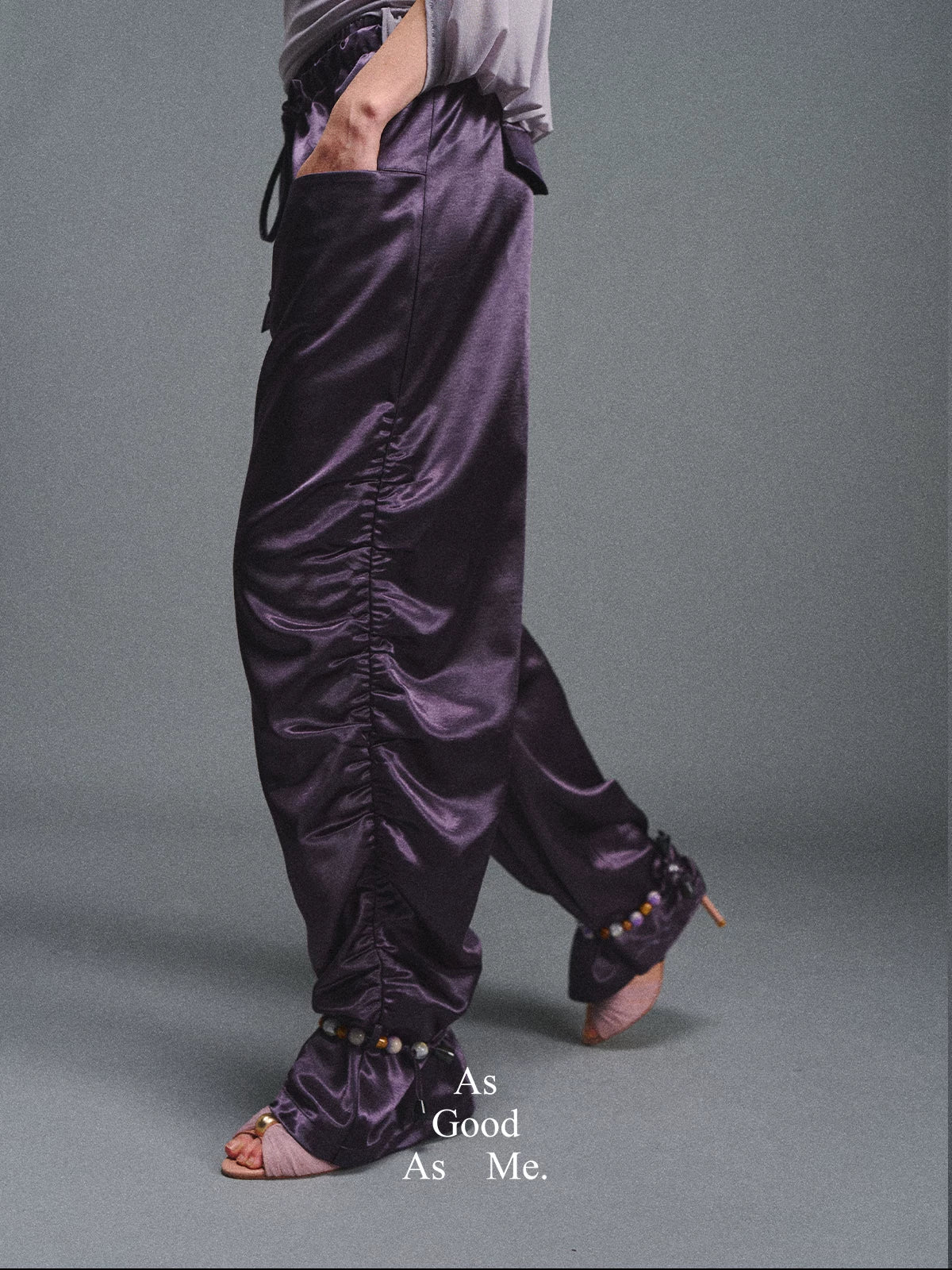 Satin Jogger Pants with Beaded Drawstring