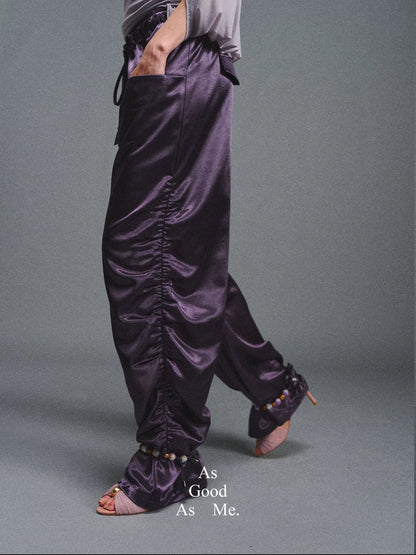 Satin Jogger Pants with Beaded Drawstring