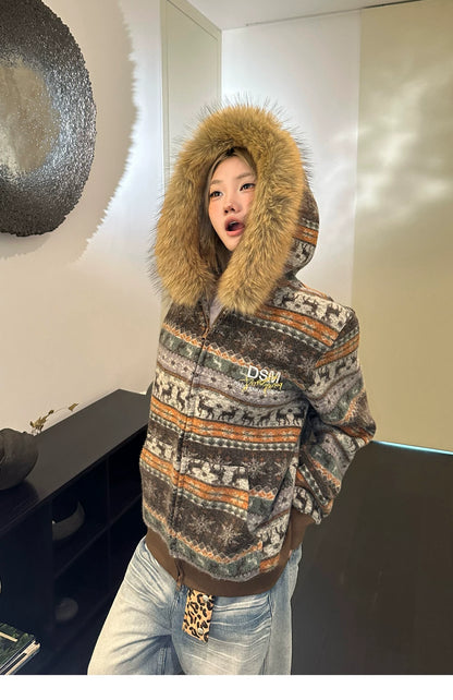 Fair Isle Hooded Cardigan