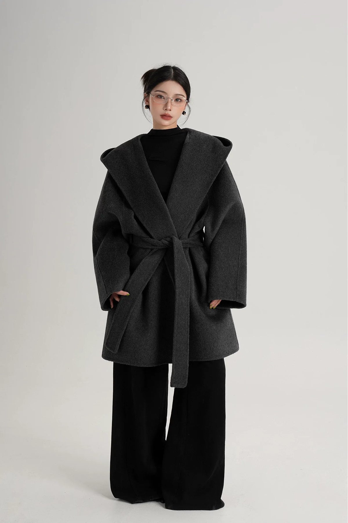 Hand-Sewn Oversized Hooded Wool Coat