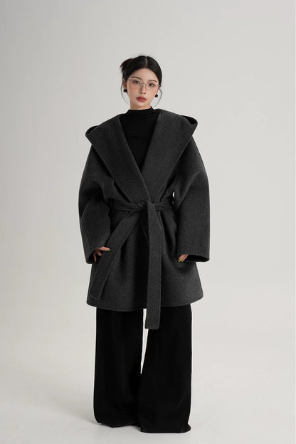 Hand-Sewn Oversized Hooded Wool Coat
