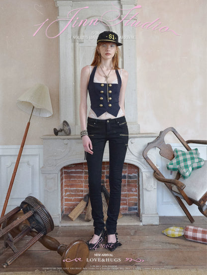 Vintage Navy Style Knit Halter Vest