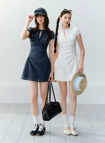 Vintage Embroidered Tie Waist Dress