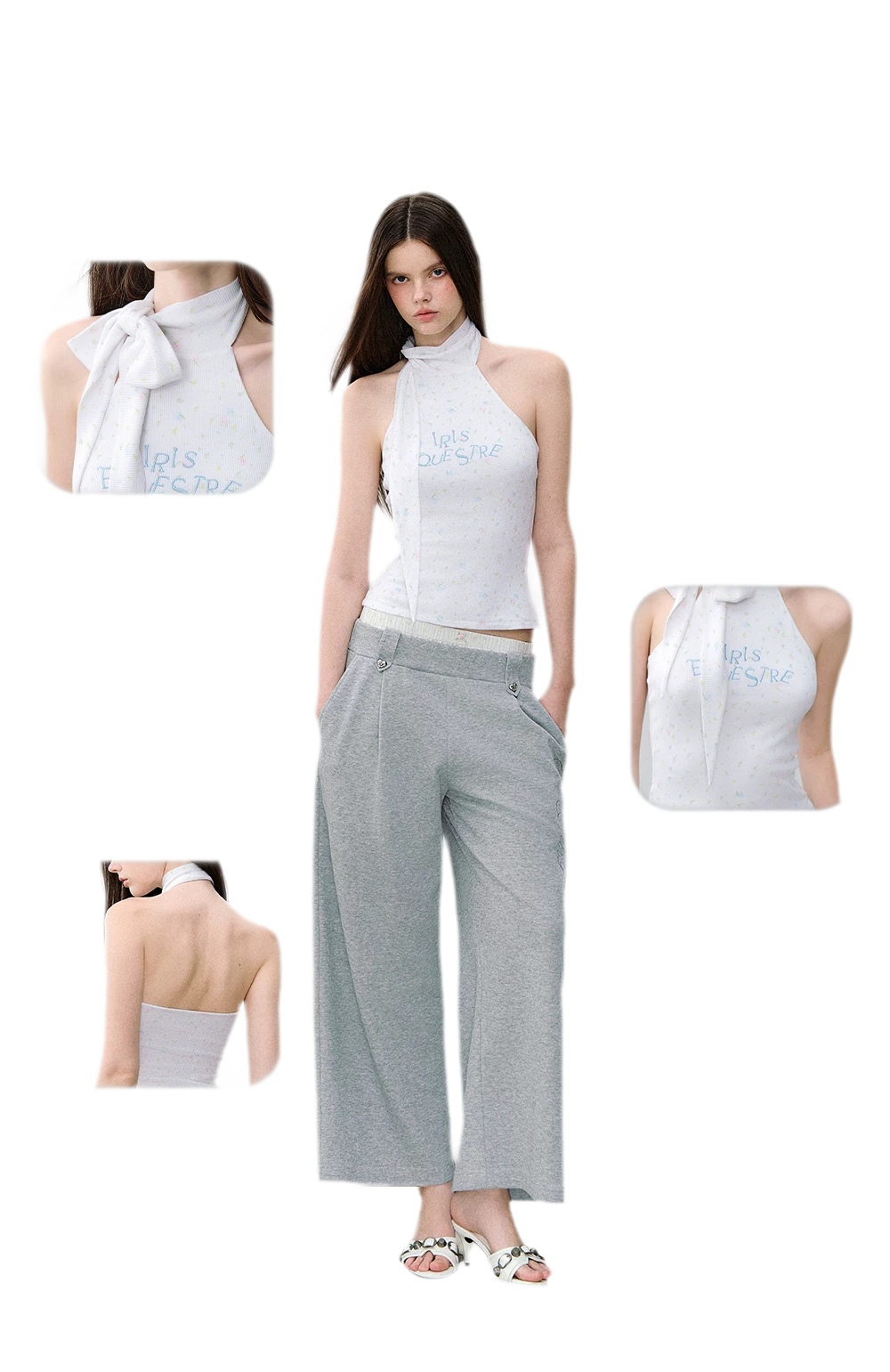 Printed Bow-Tie Halter Cropped Vest