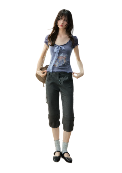 Vintage Turn-Up Cropped Pants