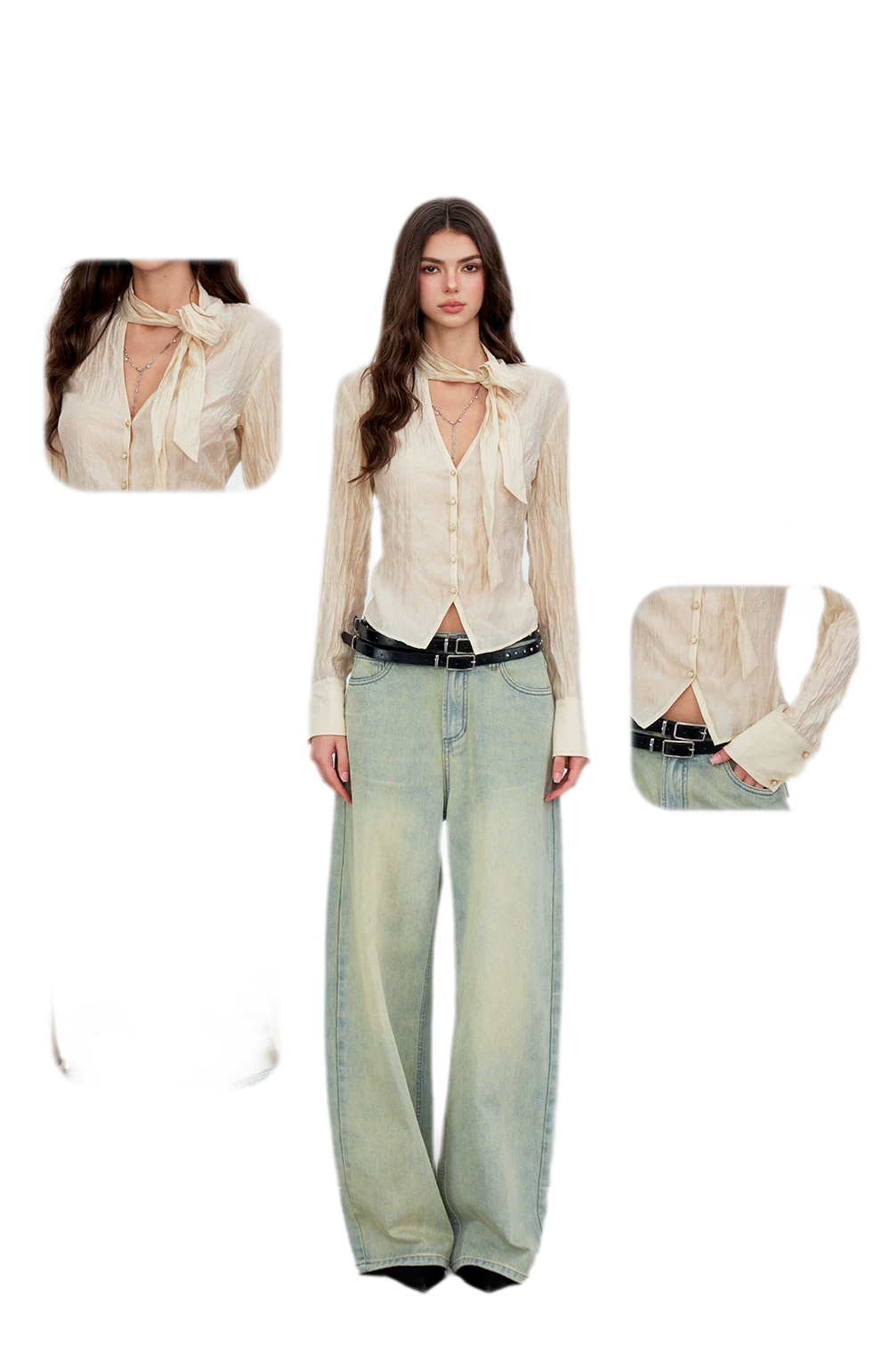 Crinkled Tie Waist Shirt