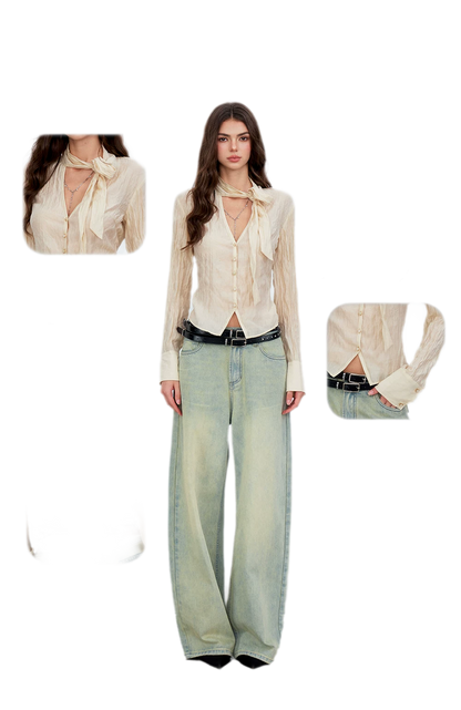 Crinkled Tie Waist Shirt