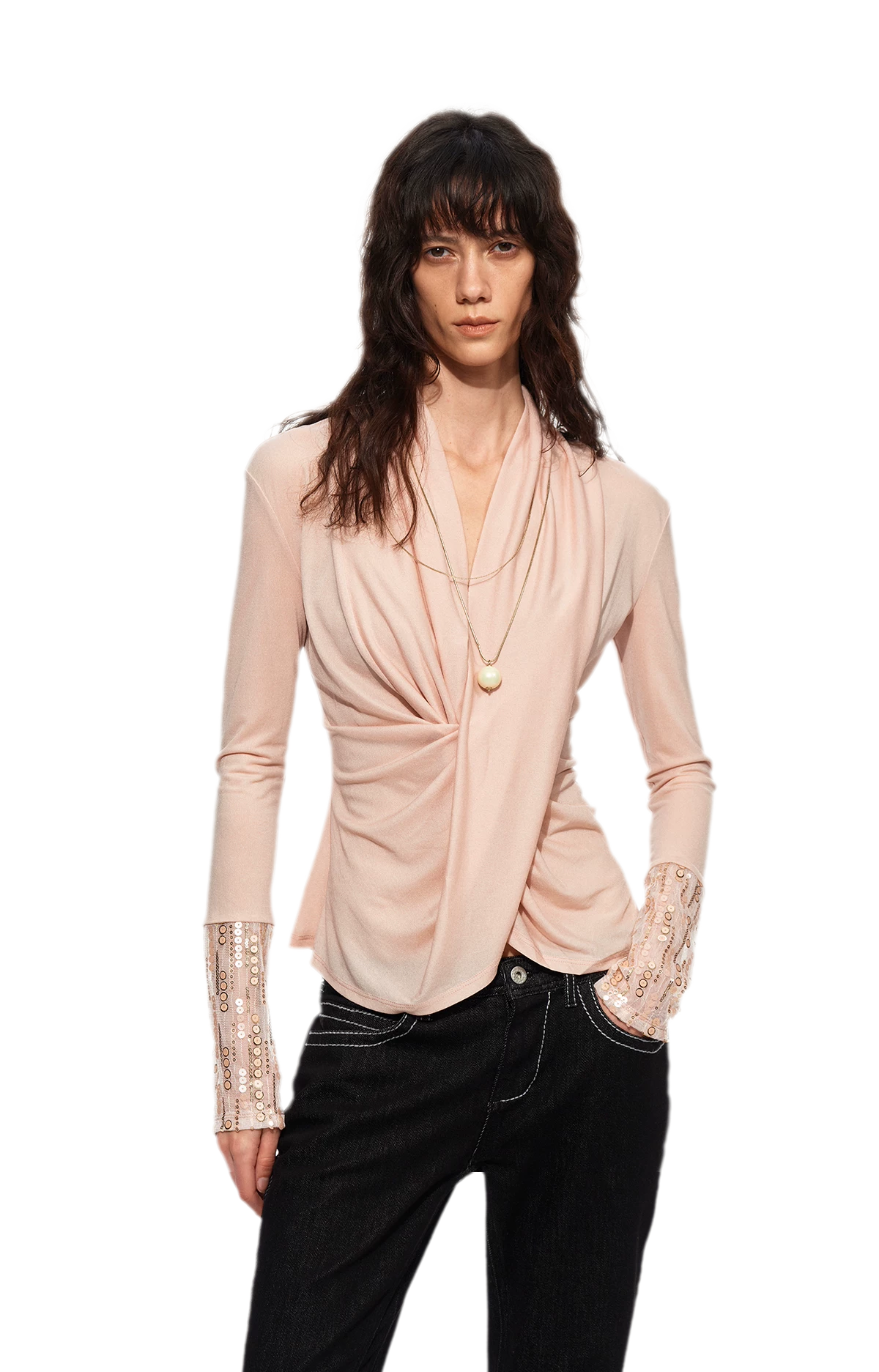 Sequin Draped Ruched Top