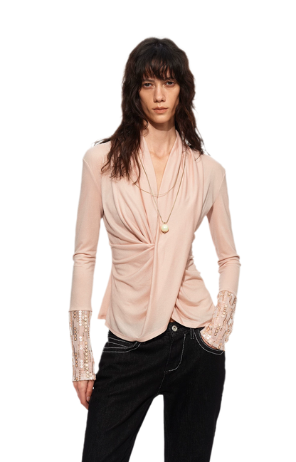 Sequin Draped Ruched Top