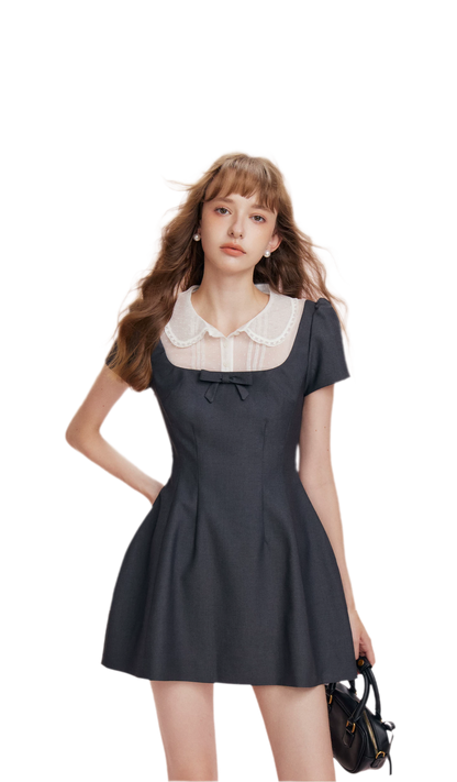 Mesh Panel Bow Waist Dress