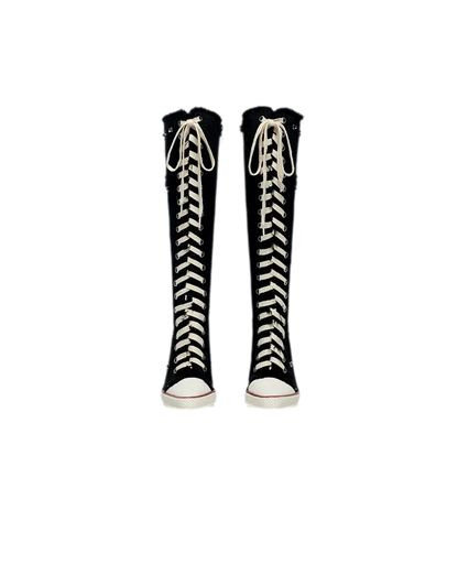 Studded Canvas Knee-High Boots