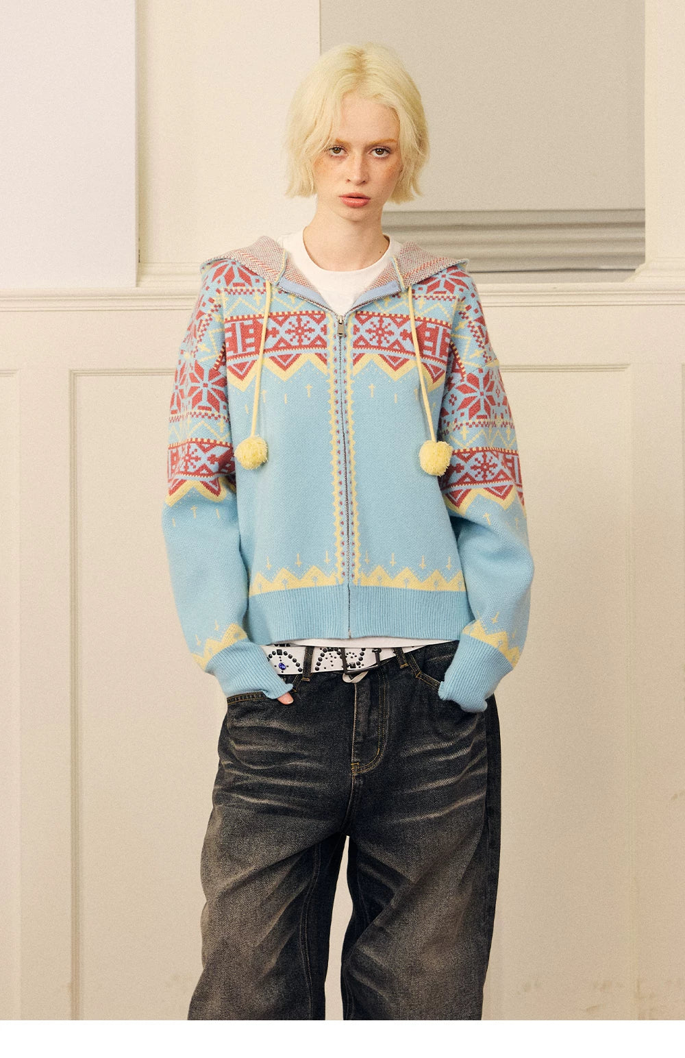 Fair Isle Hooded Zip Cardigan