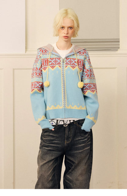 Fair Isle Hooded Zip Cardigan