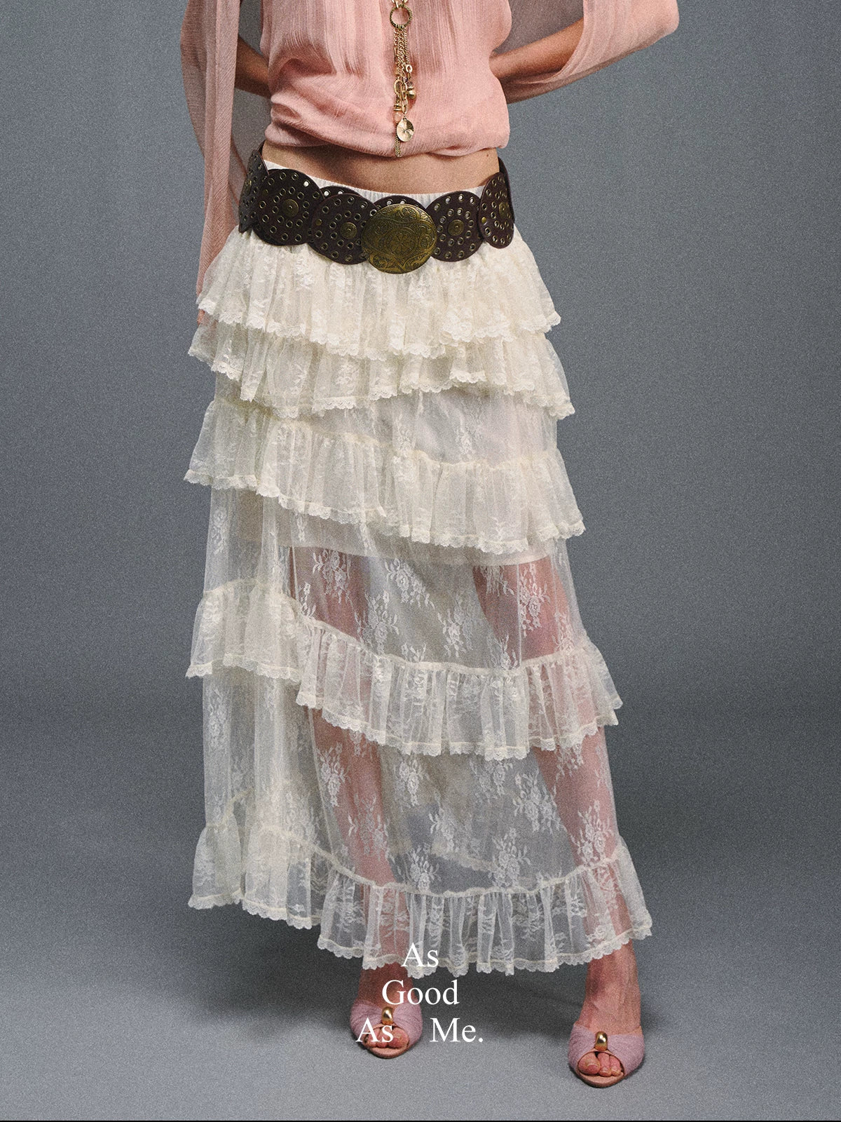 Vintage Romantic Asymmetrical Layered Ruffle Skirt