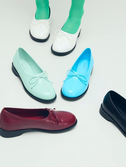 Oiled Leather Bow Ballet Flats