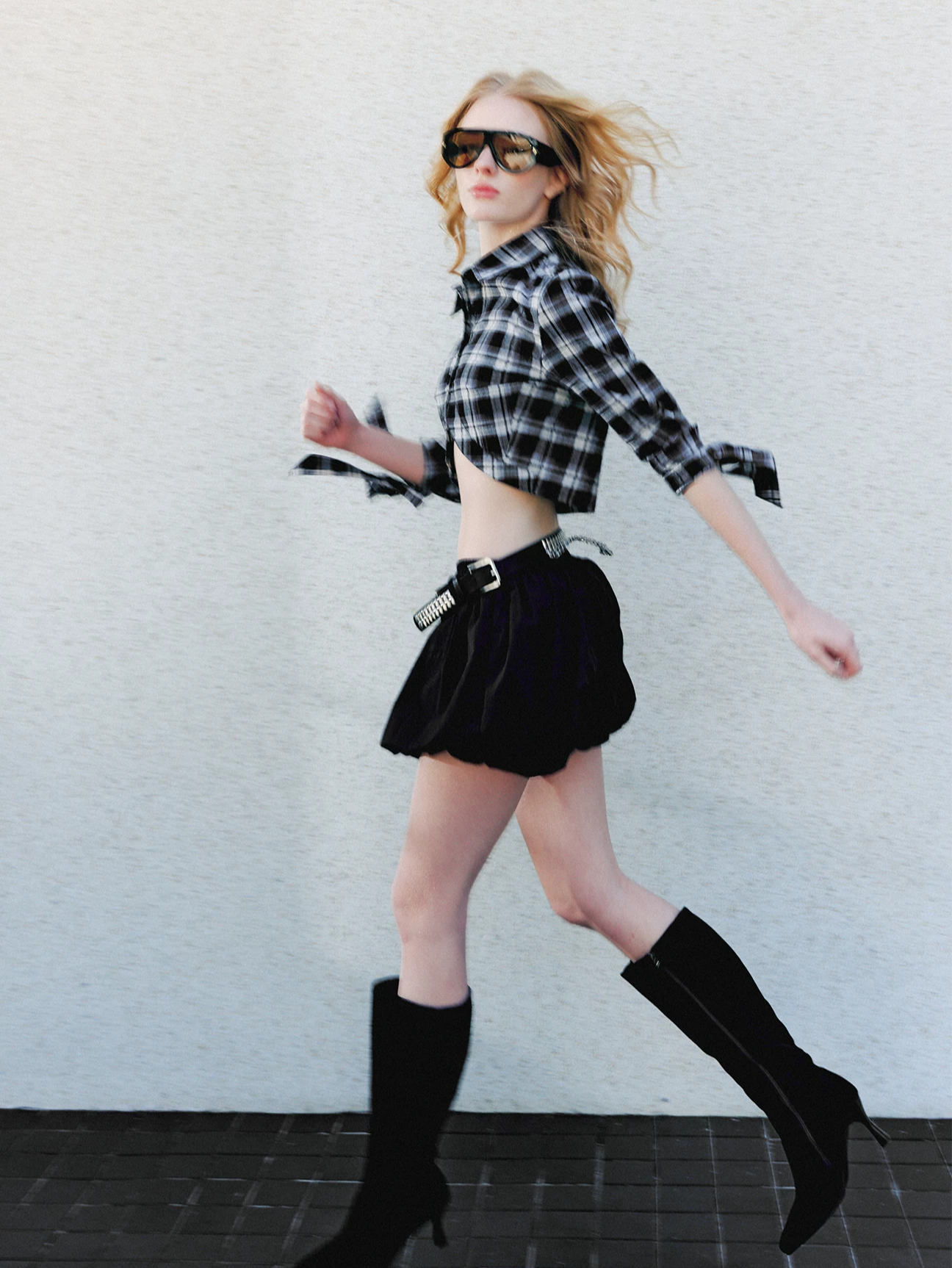 Plaid Cropped Bow Shirt