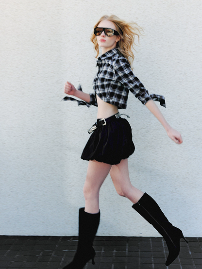 Plaid Cropped Bow Shirt