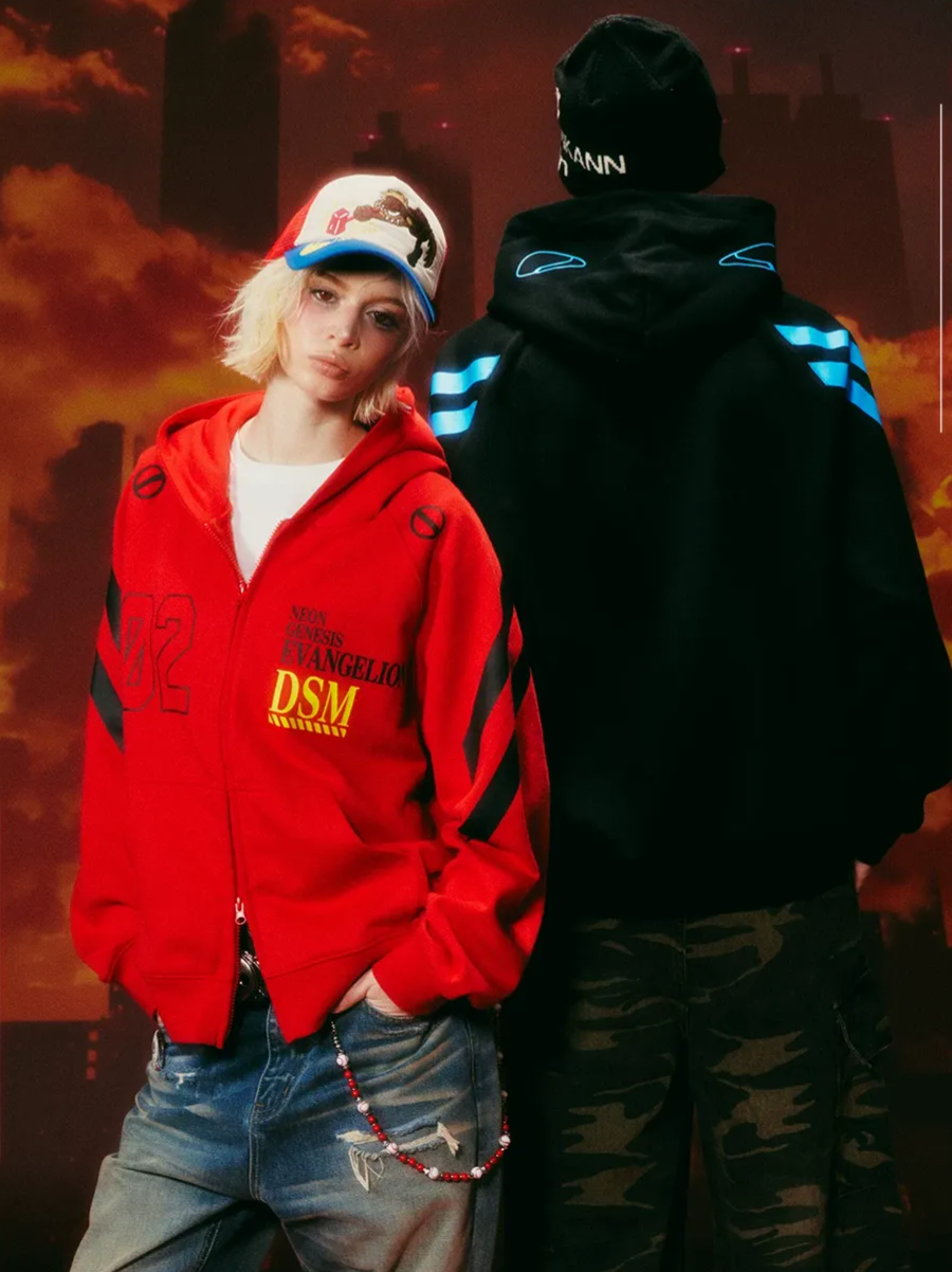 Screen-Printed Loose Hooded Sweatshirt