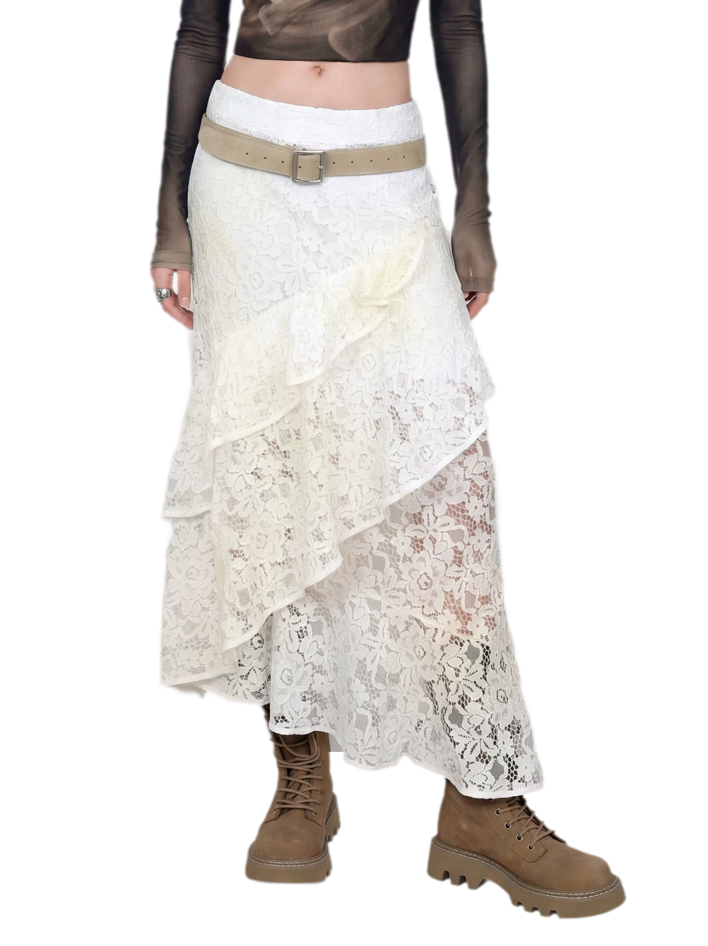 Spray-Dyed Lace Asymmetric Skirt