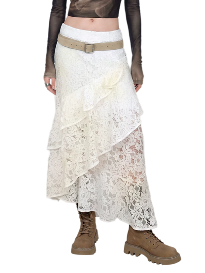 Spray-Dyed Lace Asymmetric Skirt