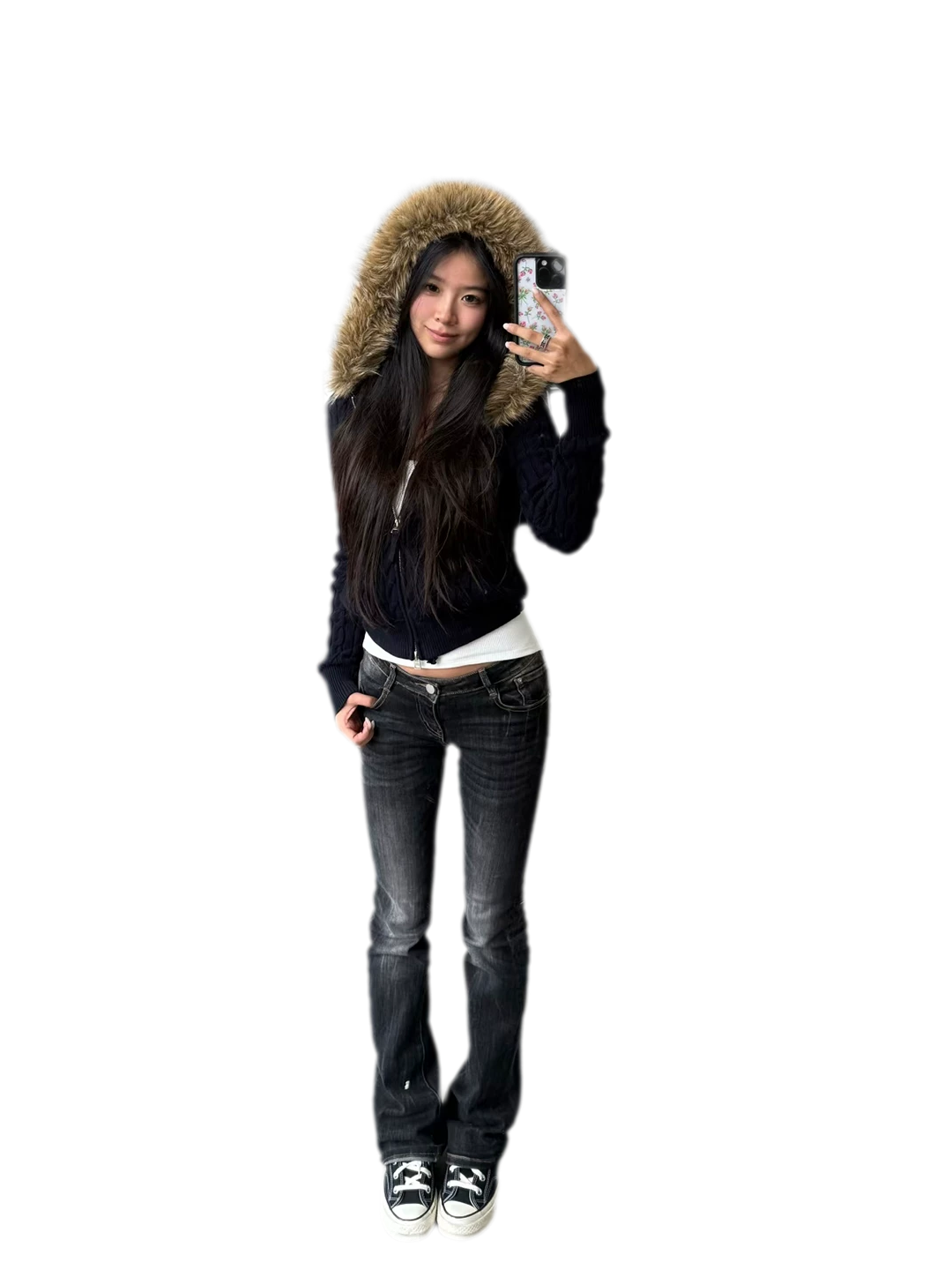 Washed Low-Rise Flare Jeans