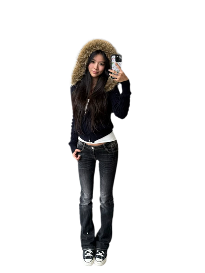 Washed Low-Rise Flare Jeans
