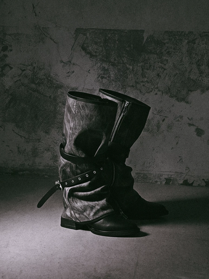 Distressed Leather Slouch Leg Covers