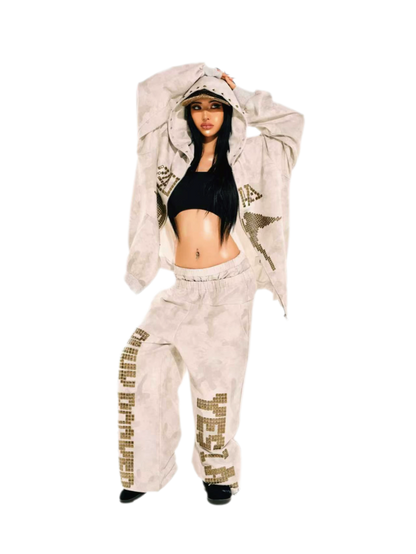 Camouflage Rhinestone Hoodie Sweatpants Set