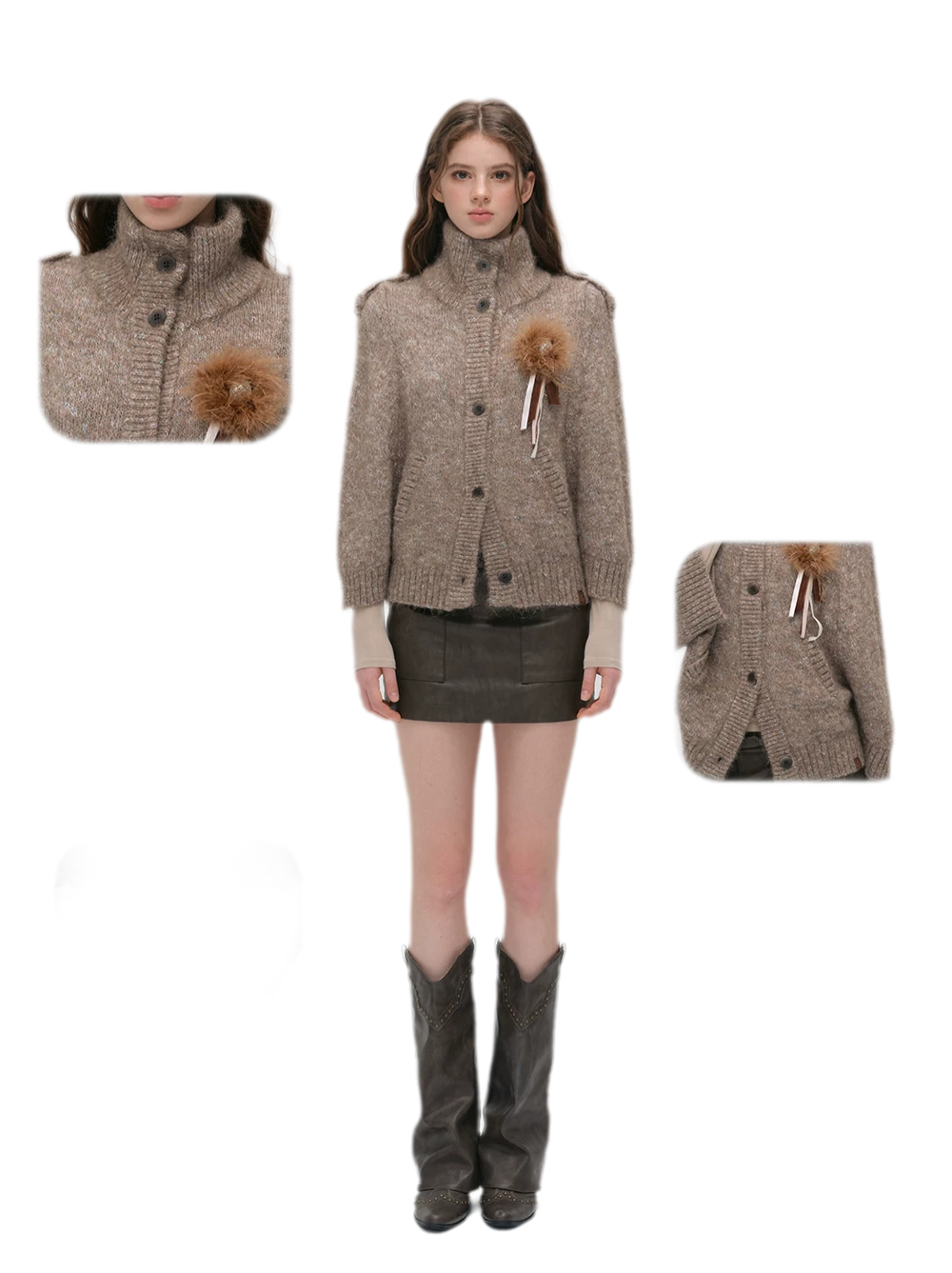 Textured Stand Collar Cardigan