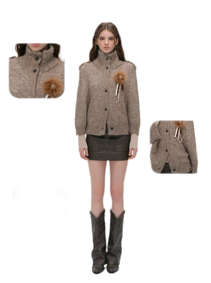Textured Stand Collar Cardigan