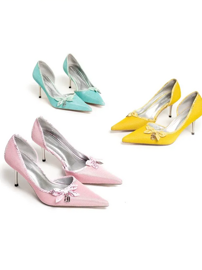Glossy Bow Pointed-Toe Pumps