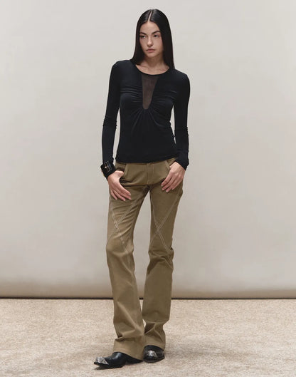 Vintage Distressed Khaki Slim Fit Casual Pants