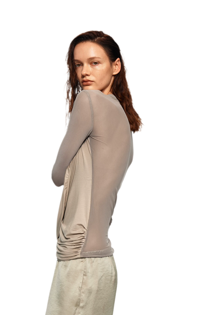 Draped Mesh Long Sleeve Tee