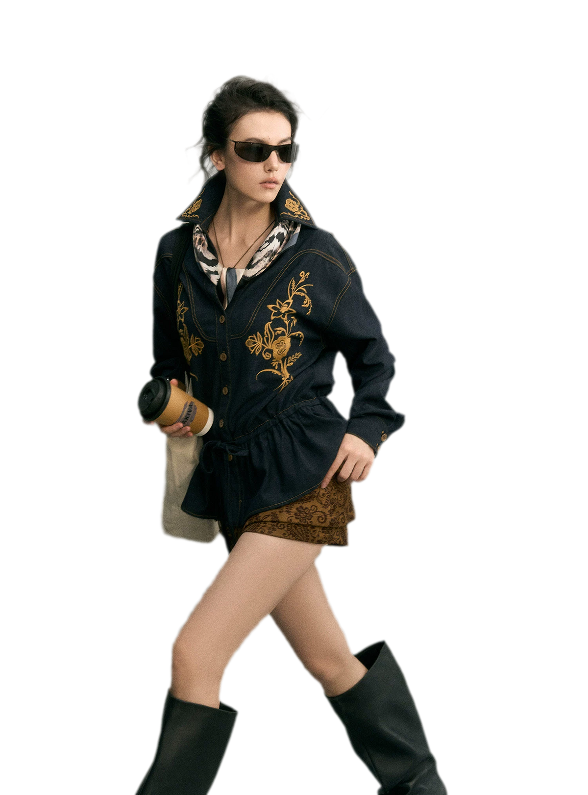 Besticktes Jeansjacken-Shorts-Set