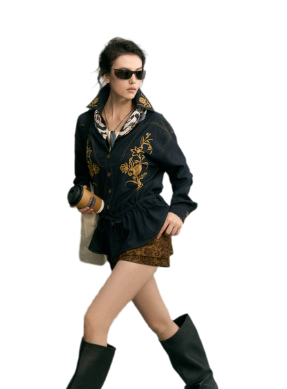 Besticktes Jeansjacken-Shorts-Set