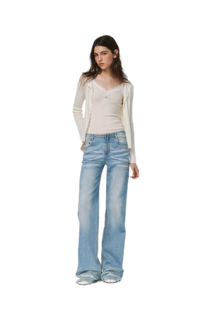 Feinstrick-Camisole aus Wolle mit Spitzenbesatz 100% Wolle