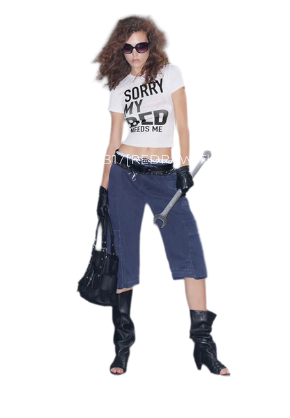 Vintage Pirate Buckle Denim Capris