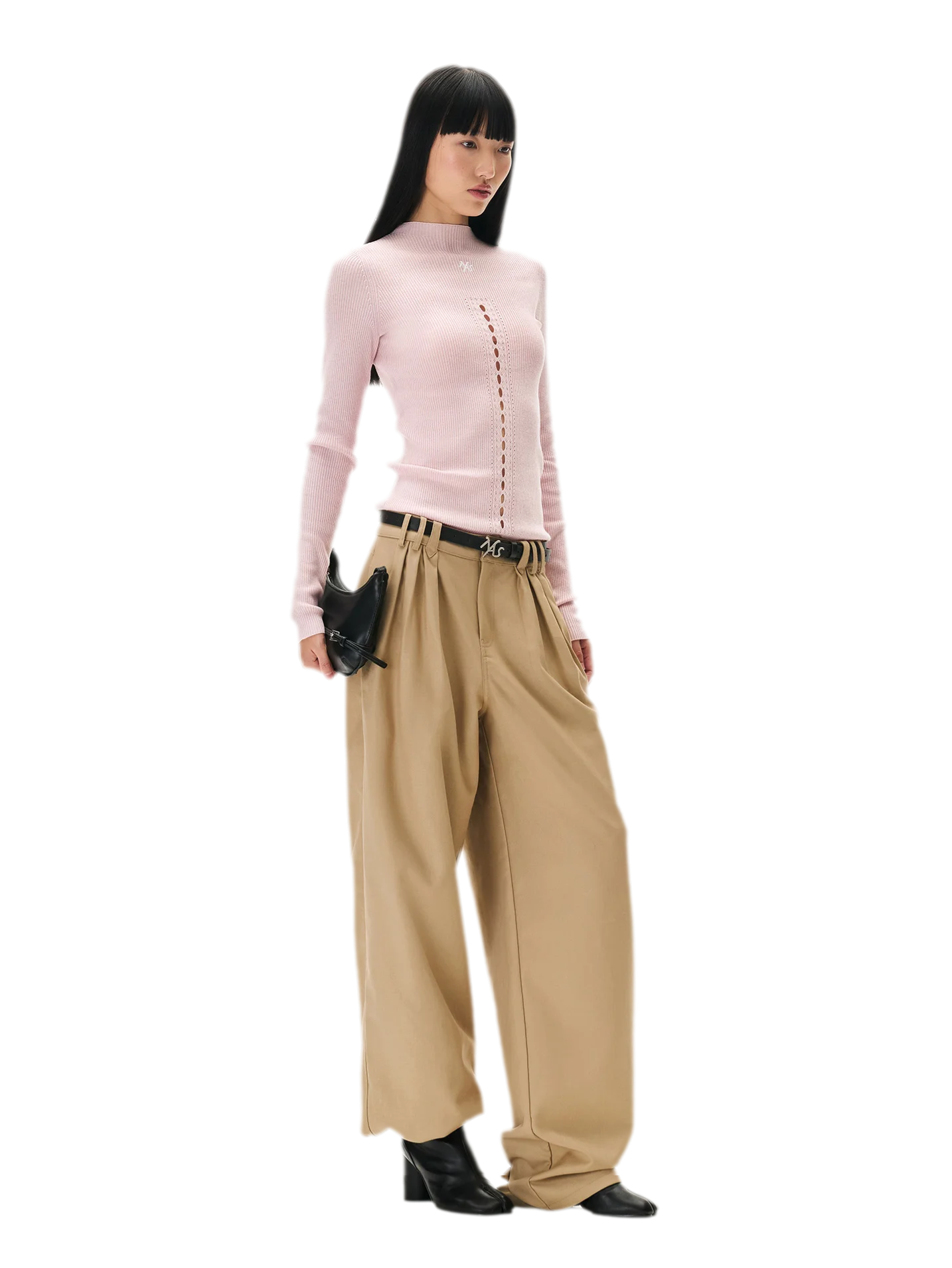 Matte Pleated Wide-Leg Trousers