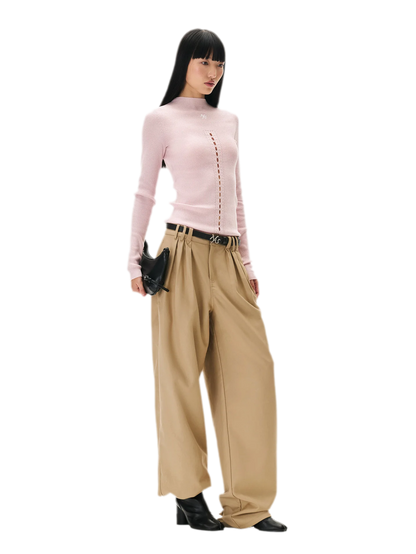 Matte Pleated Wide-Leg Trousers