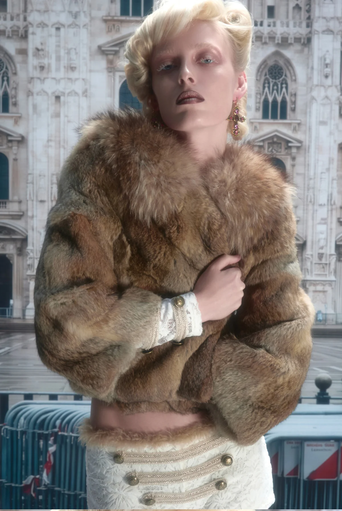 Chaqueta corta de cuello de piel de conejo 100% angora