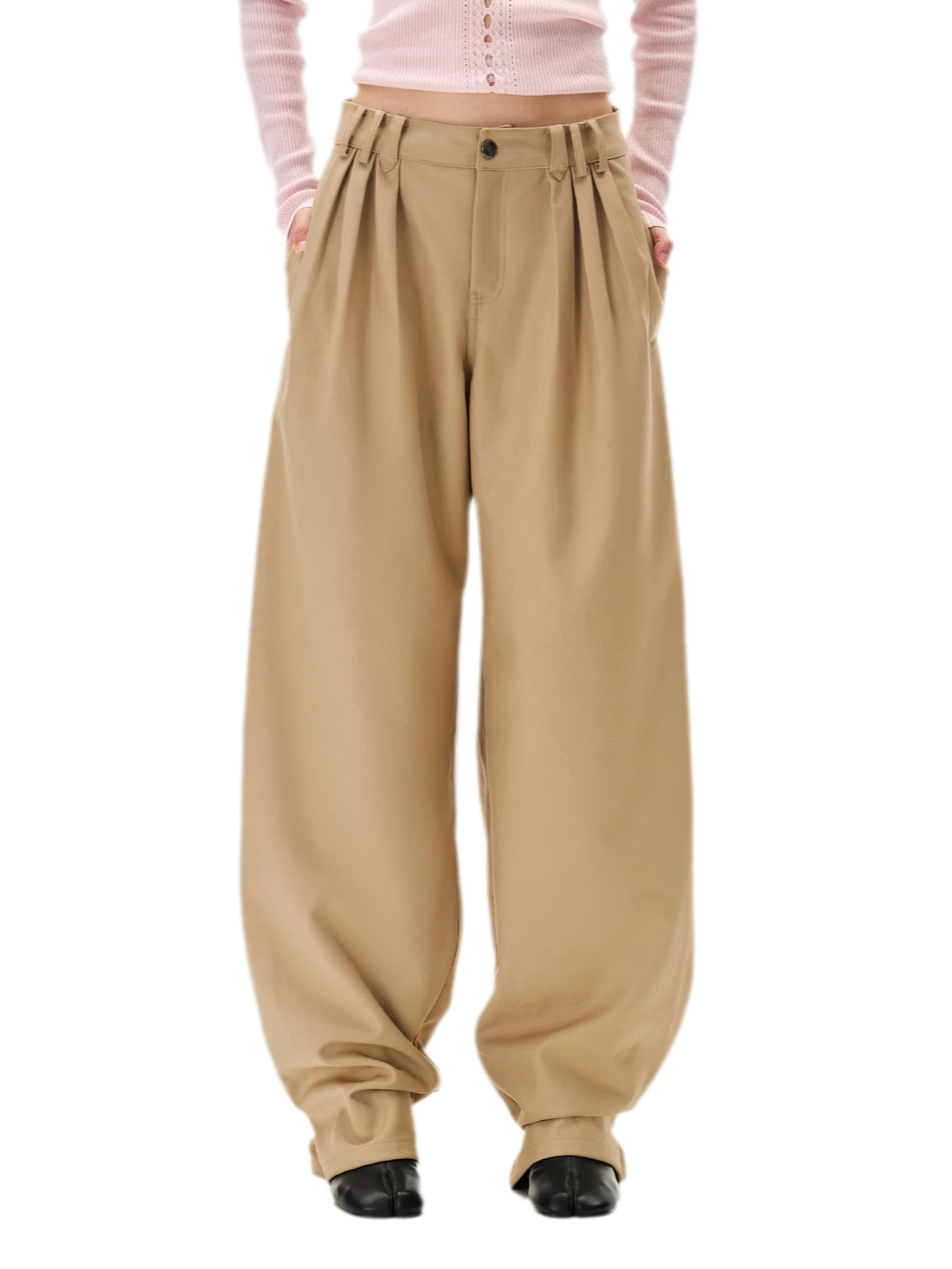 Matte Pleated Wide-Leg Trousers