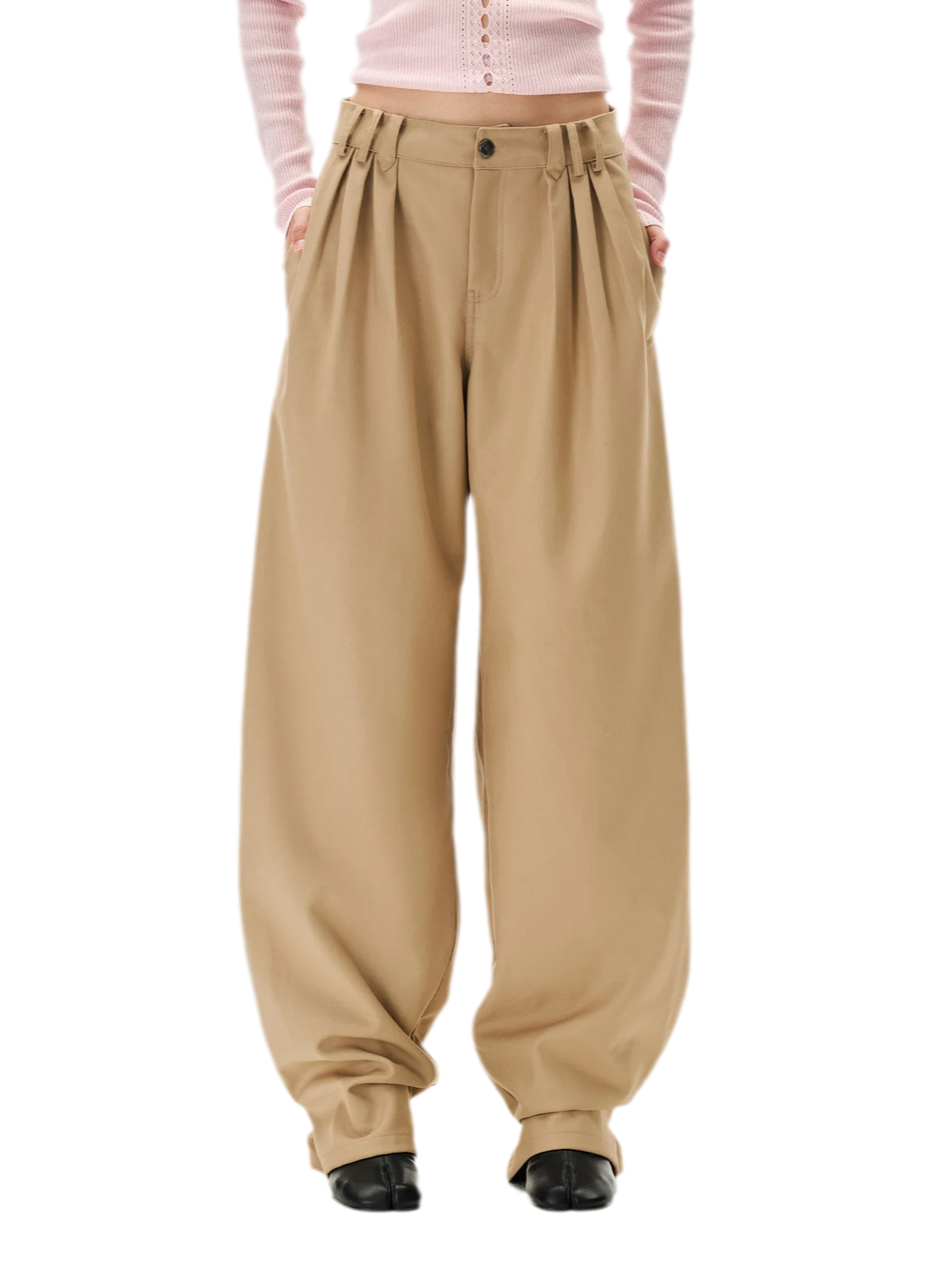 Matte Pleated Wide-Leg Trousers