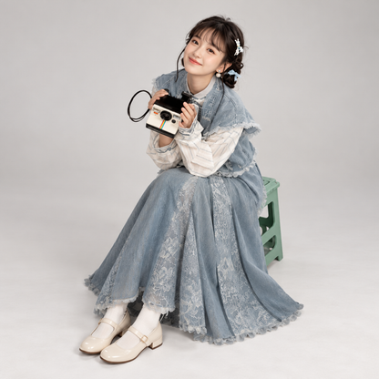 锦蓝 Brocade Blue Embroidered Vest Pleated
