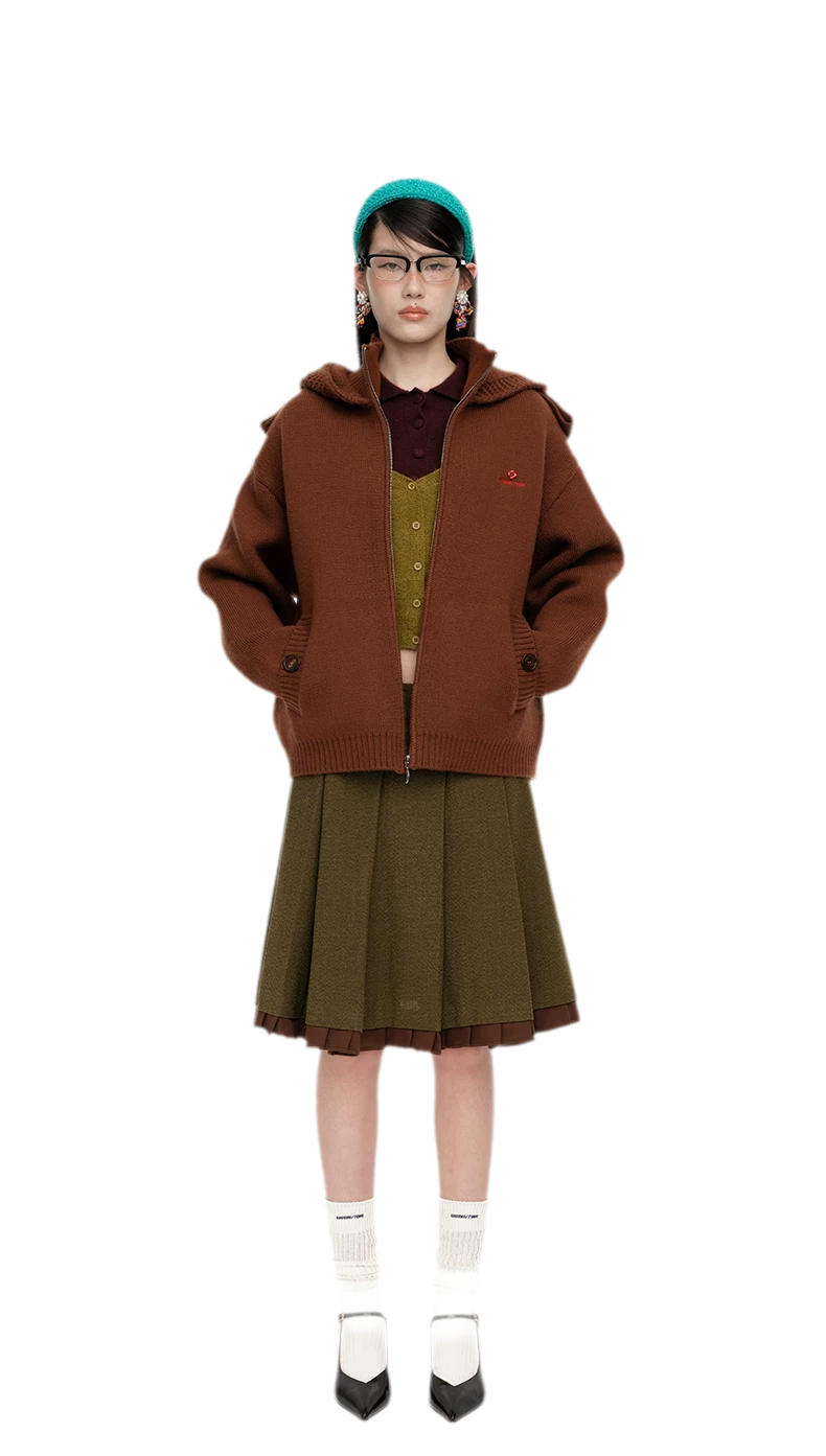 Wool Hooded Zip Knit Jacket