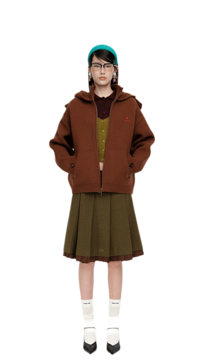 Wool Hooded Zip Knit Jacket