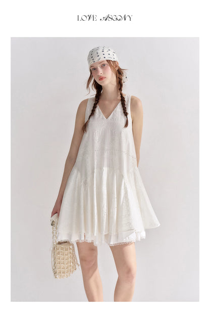 Soft White Embroidered Sleeveless Dress