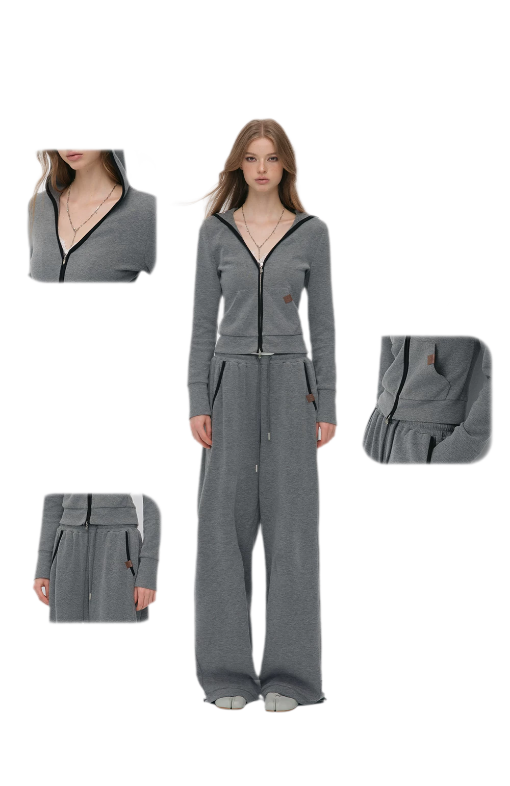 Contrast Trim Hooded Tracksuit Set