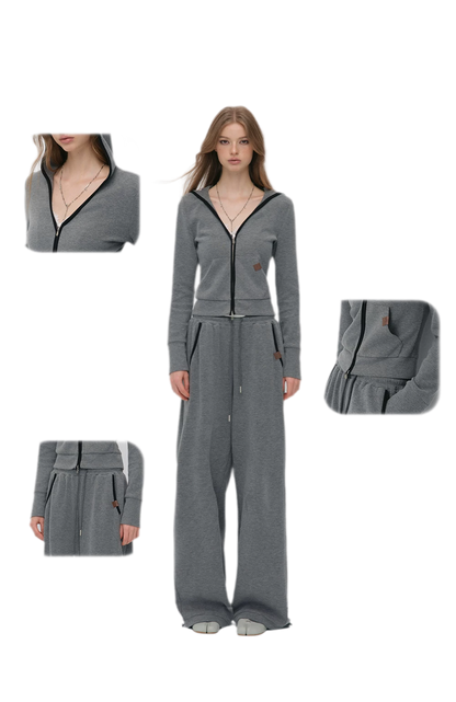 Contrast Trim Hooded Tracksuit Set