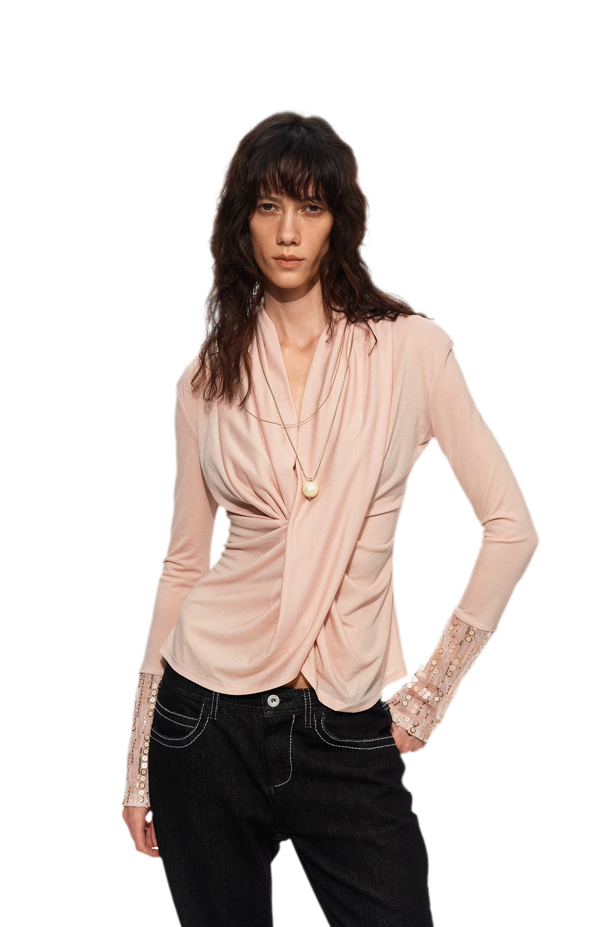 Sequin Draped Ruched Top