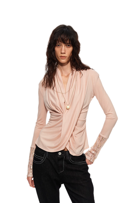 Sequin Draped Ruched Top
